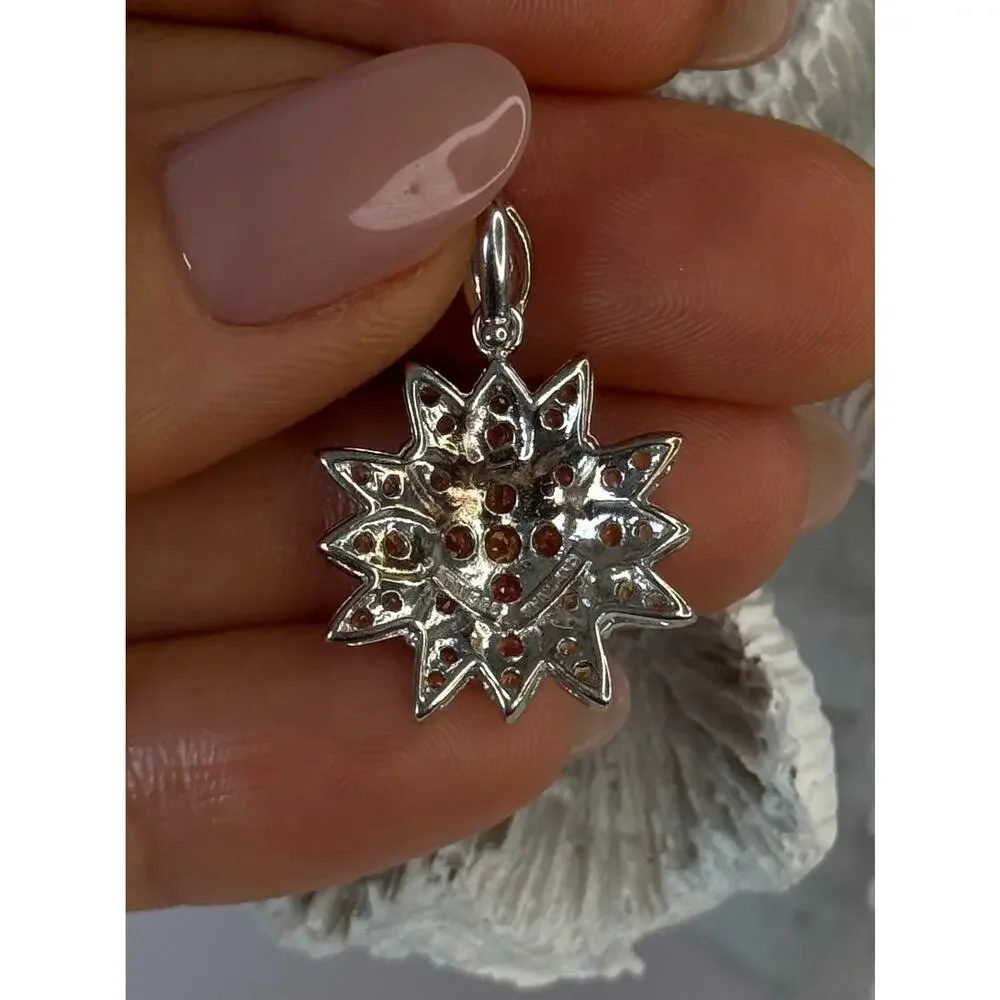 925 Sterling Silver Citrine Flower Pendant Length 1.15 inch